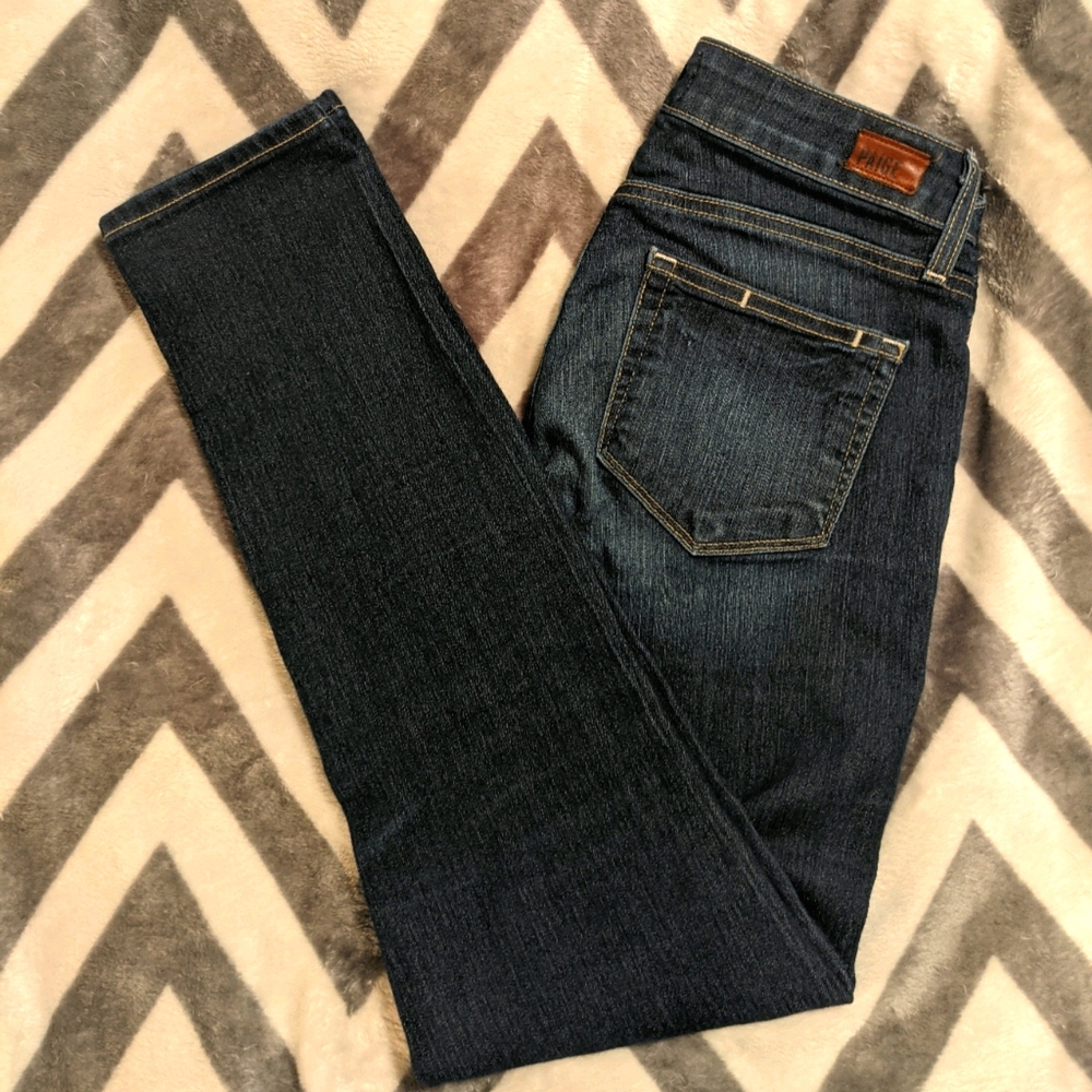 Anthro PAIGE Kylie Crop Distressed Dark Wash Jeans